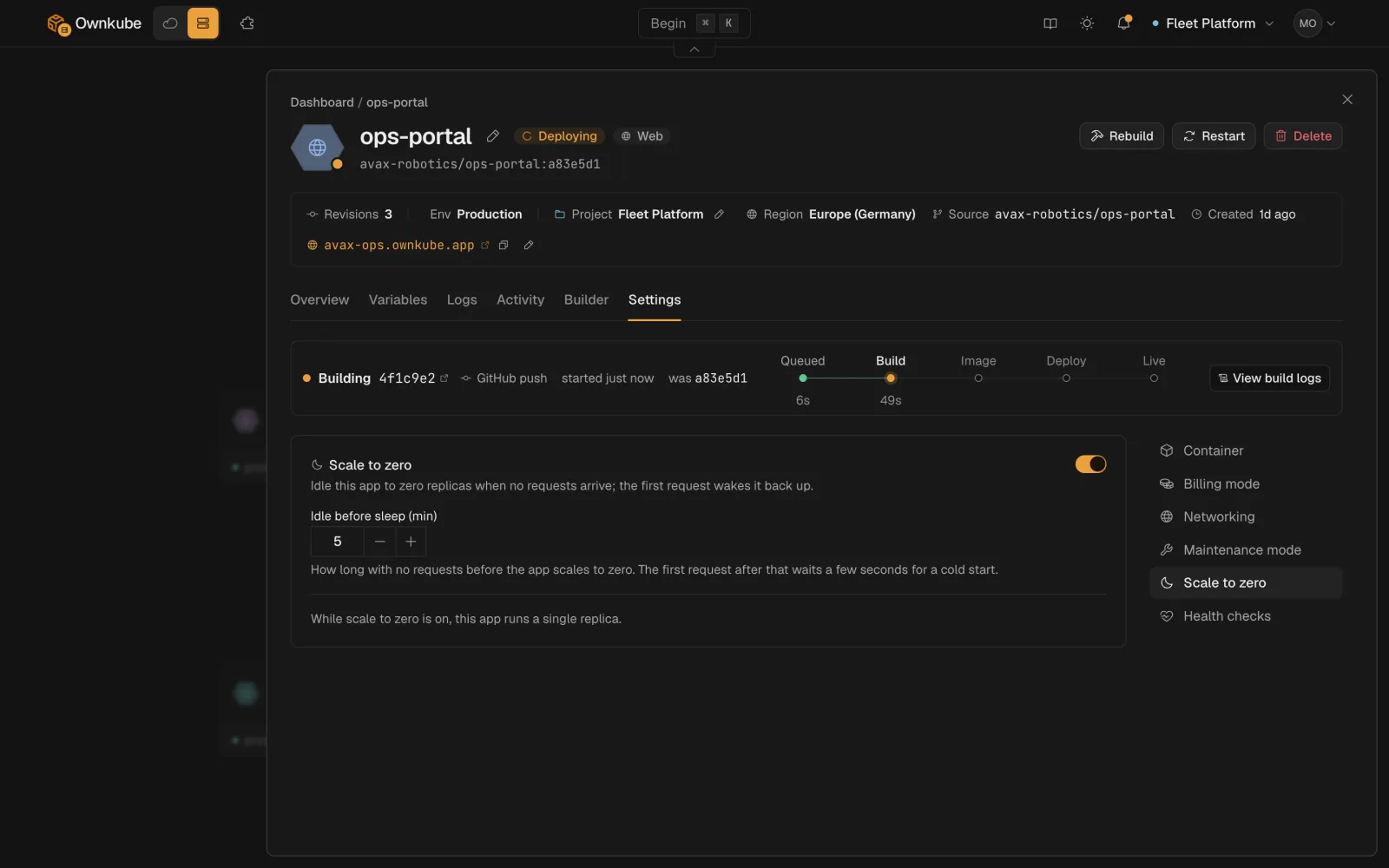 Screenshot of the Sleep when idle setting with the idle-before-sleep minutes field